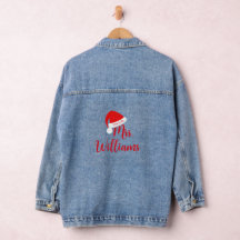 Mrs in Red Santa Hat Denim Jacket