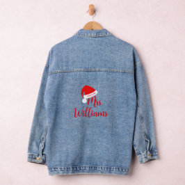Mrs in Red Santa Hat Denim Jacket