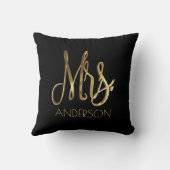 Mrs Jouw naam Gold Look Typografie Elegant Script Kussen (Achterkant)