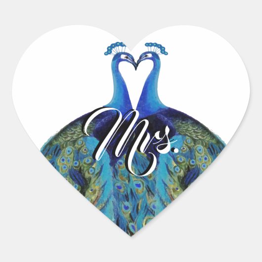 Mrs Kissing Peacock Gatsby Roaring 20s Blauw Groen Hart Sticker (Voorkant)