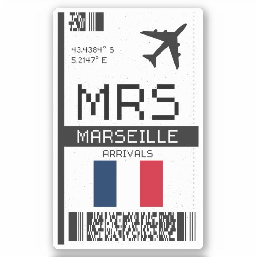 MRS Marseille, Frankrijk Boarding Pass - Luchthave Sticker (Voorkant)