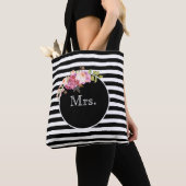 Mrs. met Black & White Stripes en Flowers Tote Bag (Dichtbij)