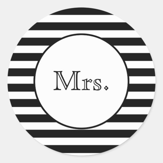 Mrs. met zwarte en witte strepen ronde sticker (Voorkant)