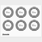 Mrs. met zwarte en witte strepen ronde sticker (Vel)