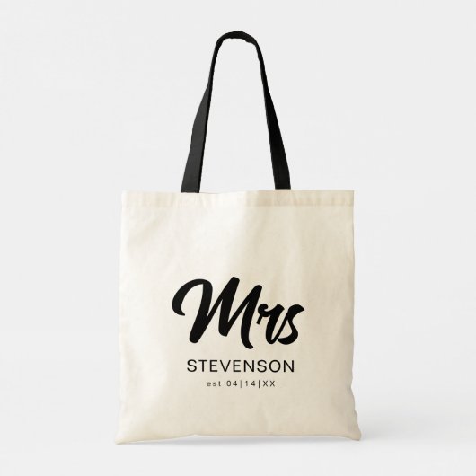 Mrs Minimalist Modern Black Script Pas getrouwd Tote Bag (Achterkant)