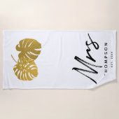 Mrs. Modern Gouden Monstera Tropische Bladeren Sch Strandlaken (Voorkant)