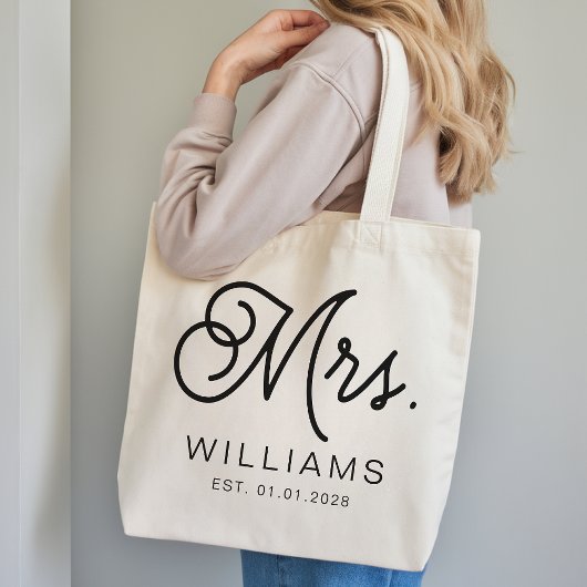 Mrs Modern Script Custom Wedding Newlywed Gift Tote Bag