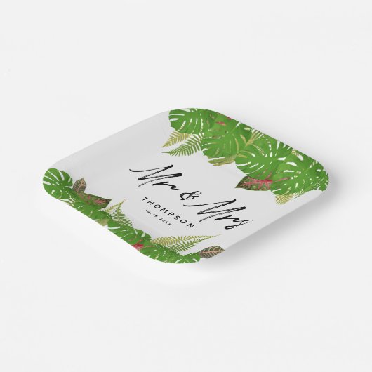 Mrs Modern Tropical Leaves Script Wedding Papieren Bordje (Gebogen)