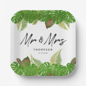 Mrs Modern Tropical Leaves Script Wedding Papieren Bordje (Voorkant)
