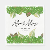 Mrs Modern Tropical Leaves Script Wedding Servet (Voorkant)