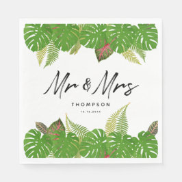Mrs Modern Tropical Leaves Script Wedding Servet