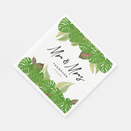 Mrs Modern Tropical Leaves Script Wedding Servet (Hoek)