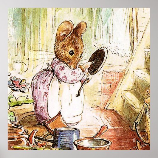 "Mrs Mouse Cleans Pots and Pans" van Beatrix Potte Poster (Voorkant)