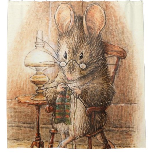 "Mrs Mouse Knitting" van Beatrix Potter Douchegordijn (Voorkant)