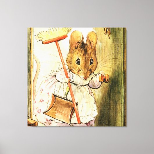 "Mrs Mouse Sweeps the Dollhouse" van Beatrix Potte Canvas Afdruk (Voorkant)