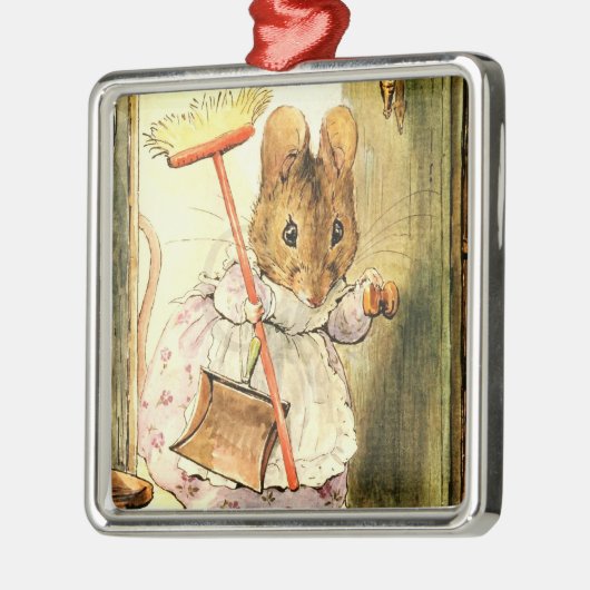 “Mrs Mouse veegt het poppenhuis” door Beatrix Pott Metalen Ornament (Links)