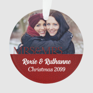 Mrs. & Mrs. 1-kerstfoto Red Damask Foto Ornament