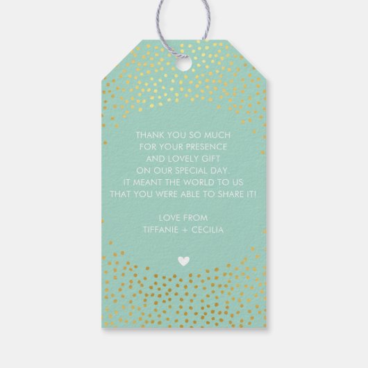 MRS & MRS BRUILOFT DANK U gouden confetti munt Cadeaulabel (Achterkant)