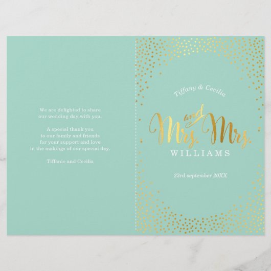 MRS & MRS BRUILOFT PROGRAMMA gouden confetti munt (Voorkant)