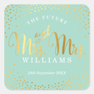 MRS & MRS BRUILOFT SEAL stijlvolle gouden confetti Vierkante Sticker
