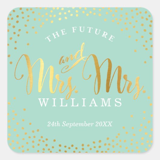 MRS & MRS BRUILOFT SEAL stijlvolle gouden confetti Vierkante Sticker (Voorkant)