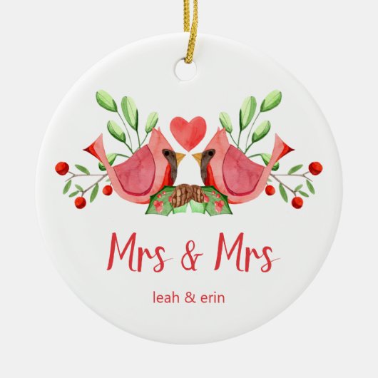 Mrs. & Mrs. Cardinaal Lovevogels gepersonaliseerd Keramisch Ornament (Voorkant)