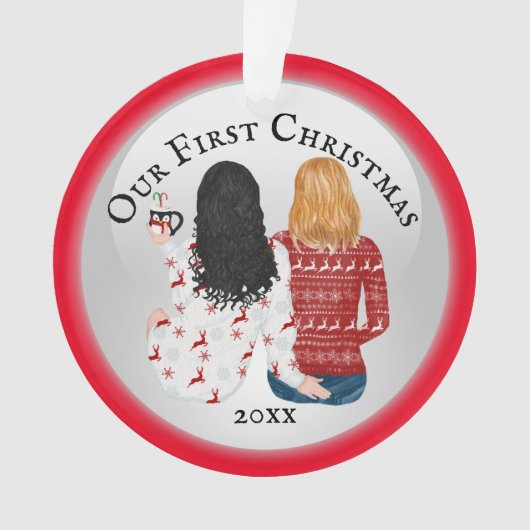 Mrs. & Mrs.-koppel eerste kerstfoto romantisch Ornament (voorkant)