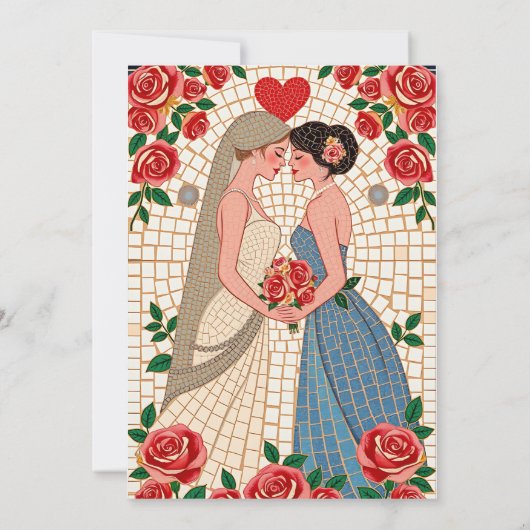 Mrs & Mrs Lesbian Wedding Mozaïek Tegel en Rozen Kaart (Achterkant)