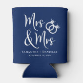 Mrs & Mrs Lesbisch Marine Blauw Huwelijksgunst Blikjeskoeler (Achterkant)