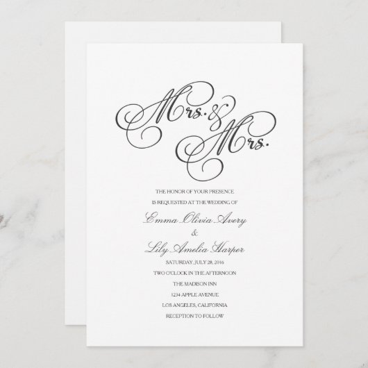 Mrs & Mrs | Lesbische bruiloft uitnodigen Kaart (Voorkant / Achterkant)