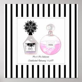 Mrs. & Mrs. Perfume Bottles Personalized Wedding Poster