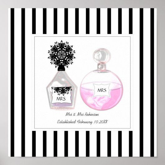 Mrs. & Mrs. Perfume Bottles Personalized Wedding Poster (Voorkant)
