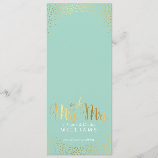 MRS & MRS RECEPTIE DINER MENU Gouden confetti munt (Voorkant)