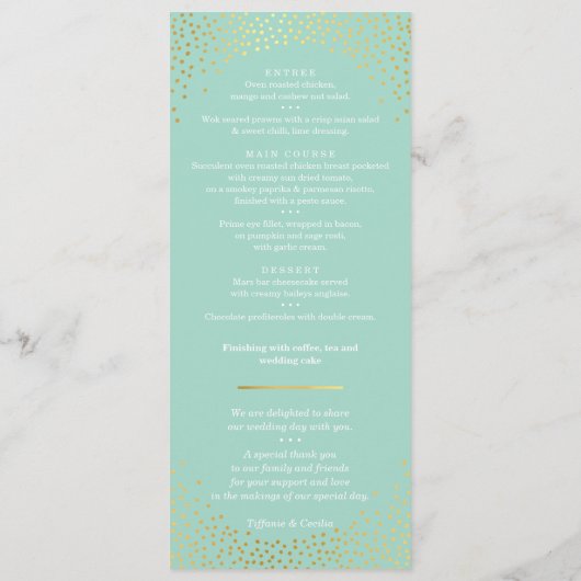 MRS & MRS RECEPTIE DINER MENU Gouden confetti munt (Achterkant)