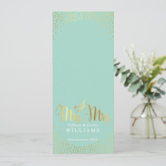 MRS & MRS RECEPTIE DINER MENU Gouden confetti munt (Staand voorkant)