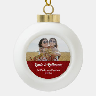 Mrs. & Mrs Ruby Red 1-kerstfoto Keramische Bal Ornament