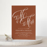 Mrs & Mrs Rustic Script Terracotta QR Code Wedding Kaart<br><div class="desc">Deze aanpasbare terracotta huwelijksuitnodiging brengt een perfecte mix van rustieke elegantie en modern gemak. Met "Meneer en mevrouw" in prachtige rustieke kalligrafie. De meegeleverde QR-code maakt het gemakkelijk voor gasten om digitaal toegang te krijgen tot uw trouwgegevens of RSVP, en biedt een naadloze ervaring voor iedereen. Personaliseer deze terracotta huwelijksuitnodiging...</div>