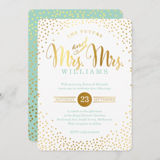 MRS & MRS STIJLVOLLE GLAM BRUILOFT gouden confetti Kaart (Voorkant / Achterkant)