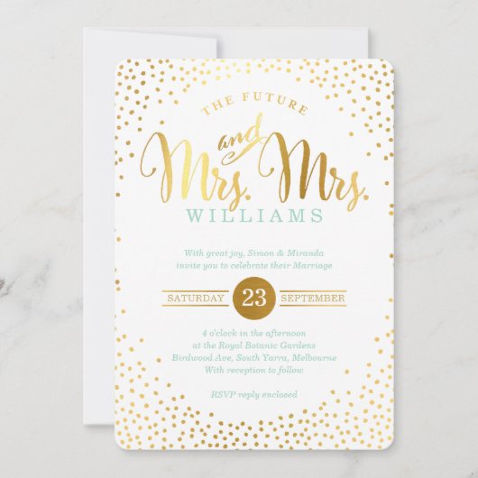 MRS & MRS STIJLVOLLE GLAM BRUILOFT gouden confetti Kaart (Voorkant)