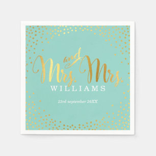 MRS & MRS STIJLVOLLE TROUWTAFEL confetti gouden mu Servetten