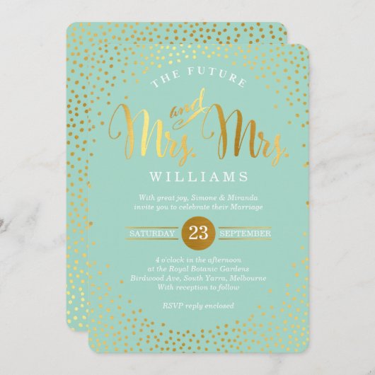MRS & MRS STYLISH BRUILOFT goud confetti mint Kaart (Voorkant / Achterkant)