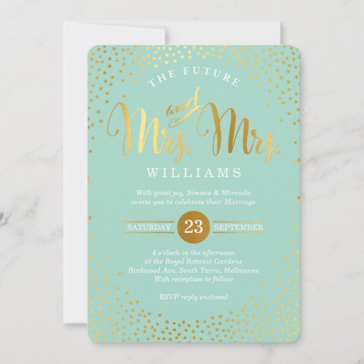 MRS & MRS STYLISH BRUILOFT goud confetti mint Kaart (Voorkant)