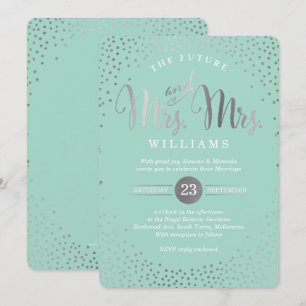 MRS & MRS STYLISH BRUILOFT zilveren confetti mint Kaart