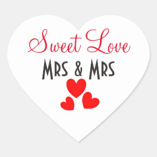 Mrs + Mrs Sweet Love Red Hearts gepersonaliseerd Hart Sticker