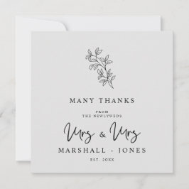 MRS & MRS Wedding Black Fancy Minimalist Branches Bedankkaart