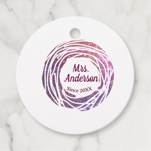 Mrs name pink mauve border since year wedding brid bedankjes labels (Voorkant)