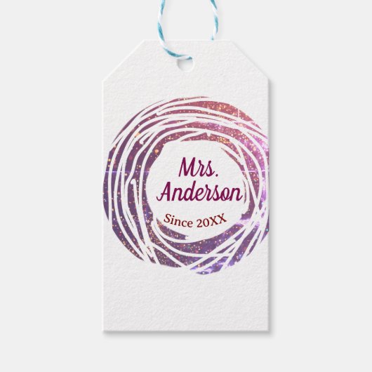 Mrs name pink mauve border since year wedding brid cadeaulabel (Voorkant)