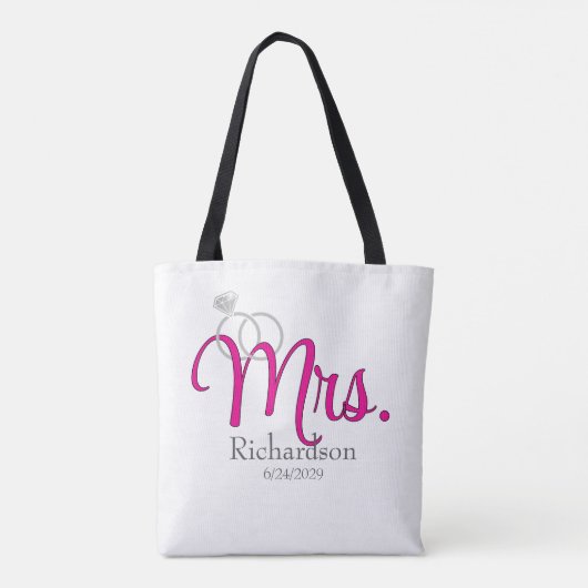 Mrs. Newlywed with Wedding Rings Tote Bag (Achterkant)