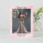 Mrs. Pageant Bedankkaart Elegant Roze Marmer (Staand voorkant)