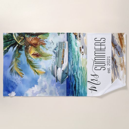 Mrs Pas getrouwd Bride Beach Cruise Strandlaken (Voorkant)